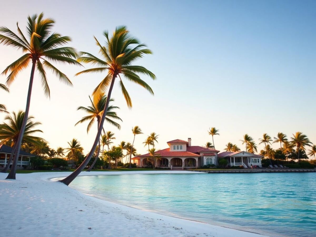 Florida coastal estate with palm trees and turquoise water
